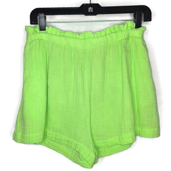 STARKX Elastic High Waist Short Crinkle Gauze Cotton Lime Green Pockets L 9 10 - Picture 2 of 12